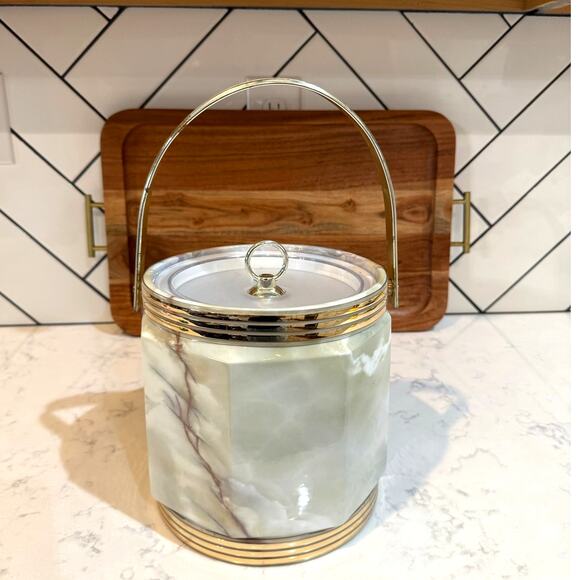 Vintage Other - vintage mid-century modern insulated ice bucket faux-marble vinyl outer finish